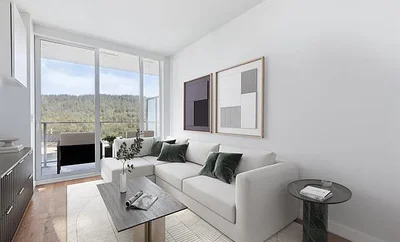 Metro Vancouver, Modern Furnished 1 Bedroom condo with AC, In Suite Laundry and Amenities steps from Burquitlam SkyTrain Station and near Royal Columbia Hospital